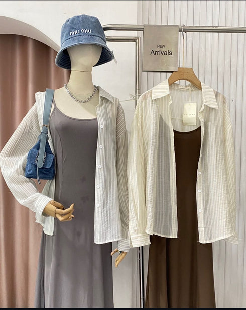 Ladies Sleeveless Long Dresses With Loose BackSlit Tie Shirts